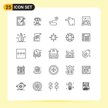 Modern Set of 25 Lines Pictograph of bed hand success forefinger pin Editable Vector Design Elements