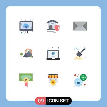 Modern Set of 9 Flat Colors and symbols such as internet of things laptop mail rainbow landscape Editable Vector Design Elements