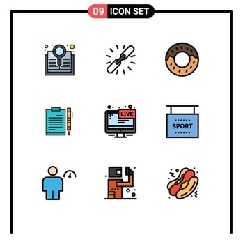 9 User Interface Filledline Flat Color Pack of modern Signs and Symbols of sheet page web file business Editable Vector Design Elements