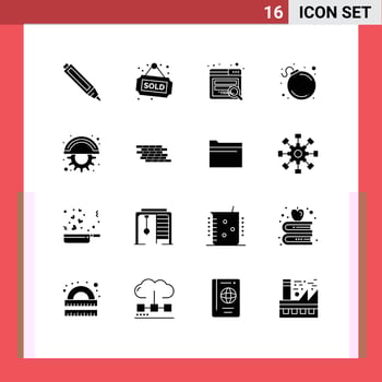16 Universal Solid Glyphs Set for Web and Mobile Applications firewall line seo cutter danger Editable Vector Design Elements