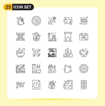 Line Pack of 25 Universal Symbols of web drugs food bottle love Editable Vector Design Elements