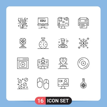 Pack of 16 Modern Outlines Signs and Symbols for Web Print Media such as education print education printer digital Editable Vector Design Elements