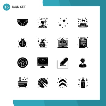 16 Solid Glyph concept for Websites Mobile and Apps insect production line night production conveyor Editable Vector Design Elements