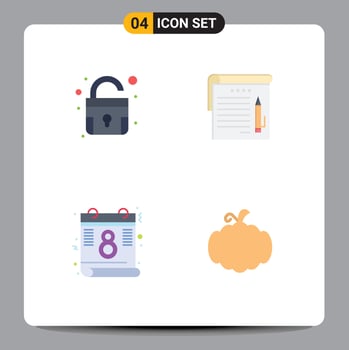4 User Interface Flat Icon Pack of modern Signs and Symbols of lock feminism student education halloween Editable Vector Design Elements