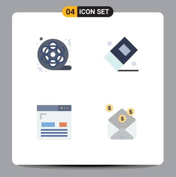 Modern Set of 4 Flat Icons Pictograph of film design video eraser layout Editable Vector Design Elements