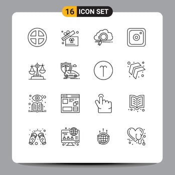 Stock Vector Icon Pack of 16 Line Signs and Symbols for justice social cloud media computing Editable Vector Design Elements