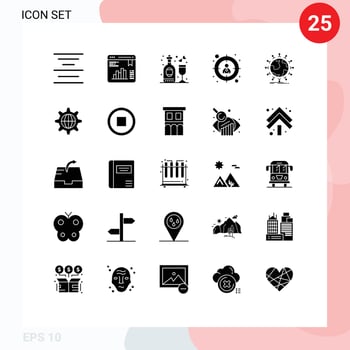 25 Universal Solid Glyphs Set for Web and Mobile Applications globe student disco global search Editable Vector Design Elements