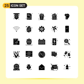 Modern Set of 25 Solid Glyphs Pictograph of mind party drink invitation birthday Editable Vector Design Elements