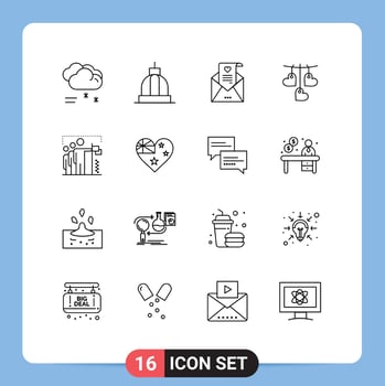 Set of 16 Modern UI Icons Symbols Signs for flag love greek valentine wedding card Editable Vector Design Elements