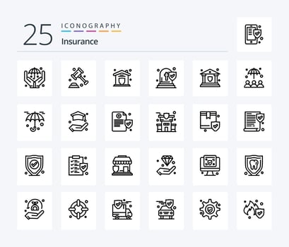 Insurance 25 Line icon pack including security. bank. protection. insurance. death vector