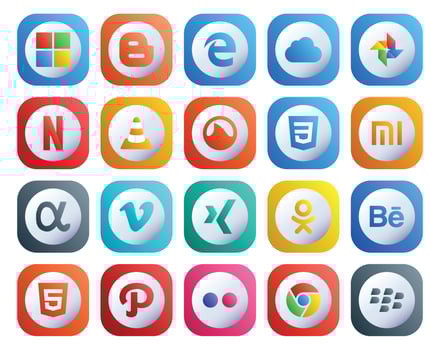 20 Social Media Icon Pack Including behance xing player video app net vector