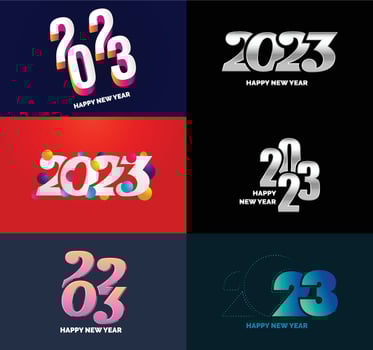 Big Collection of 2023 Happy New Year symbols Cover of business diary for 2023 with wishes vector