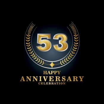 Template emblem 53rd years old luxurious anniversary with a frame in the form of laurel branches and the number . anniversary royal logo. Vector illustration Design