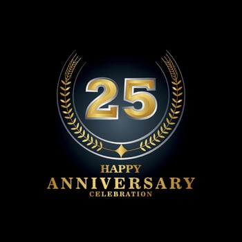 Template emblem 25th years old luxurious anniversary with a frame in the form of laurel branches and the number . anniversary royal logo. Vector illustration Design