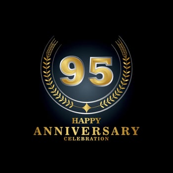 Template emblem 95th years old luxurious anniversary with a frame in the form of laurel branches and the number . anniversary royal logo. Vector illustration Design