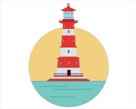 Vector Sea Lighthouse in flat style. Lighthouse building logo design template, Icon design.