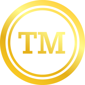 Copyright and registered trademark icon in golden colors. Trademark right license and intellectual property sign. png