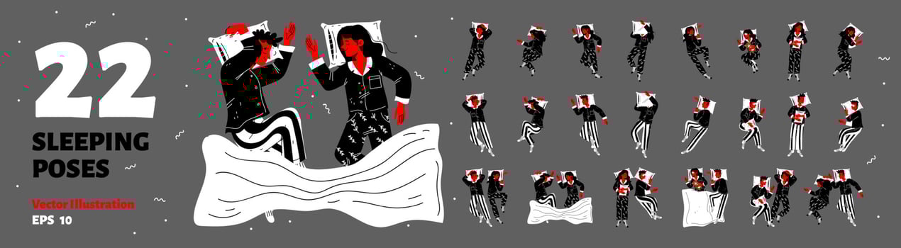 Top view of people sleeping in 22 different poses vector
