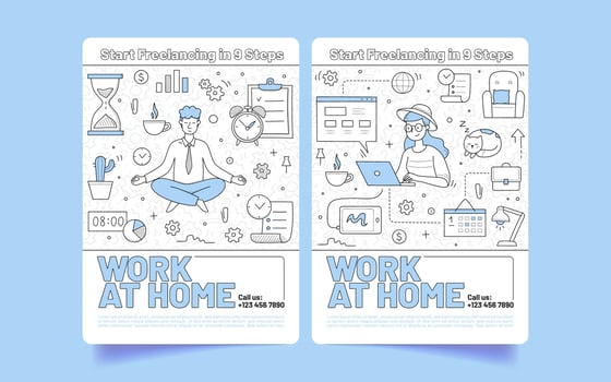 Work at home posters, freelance vector