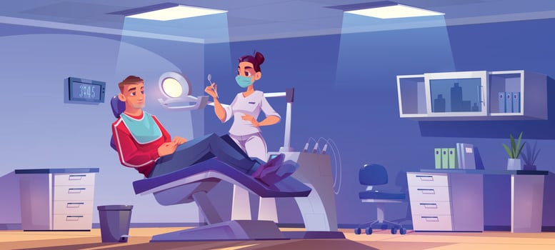 Cartoon male patient visiting female dentist vector