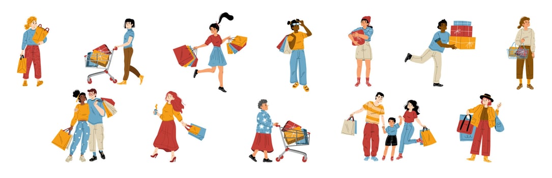 People shopping in store, mall or market vector