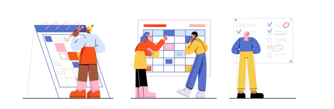 Tasks schedule concept with people making notes vector