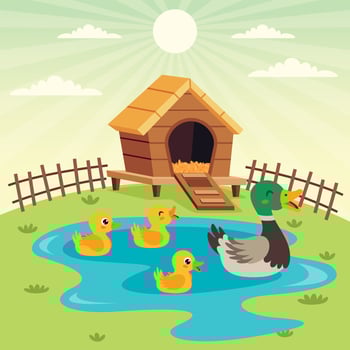 Farm Scene With Cartoon Animals vector