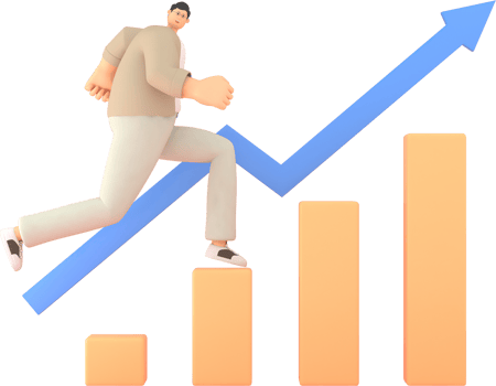 A man character running with The graph shows the stock up. 3d rendering of business models. png