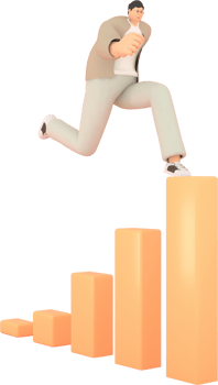 A man character running with The graph shows the stock up. 3d rendering of business models. png