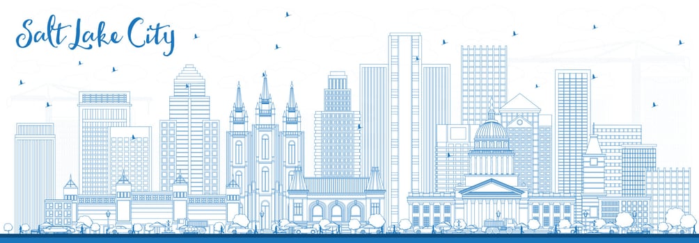 Outline Salt Lake City Skyline with Blue Buildings. vector