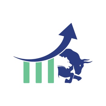 Bear and bull vector logo design. Bear bull chart bar statistic logo.