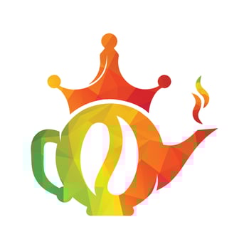 Coffee King Kettle logo design icon template.  Crown Coffee pot design vector. vector