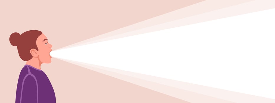 Screaming Girl. A ray of light from the mouth. Conceptual background or banner for advertising. Vector illustration