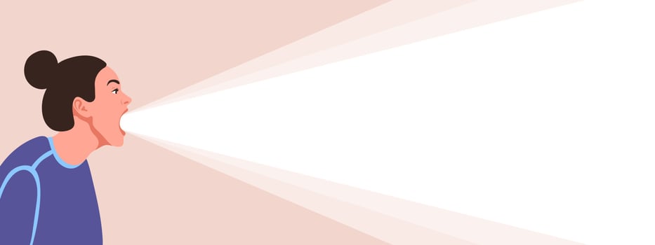 Screaming Girl. A ray of light from the head. Conceptual background or banner for advertising. Vector illustration