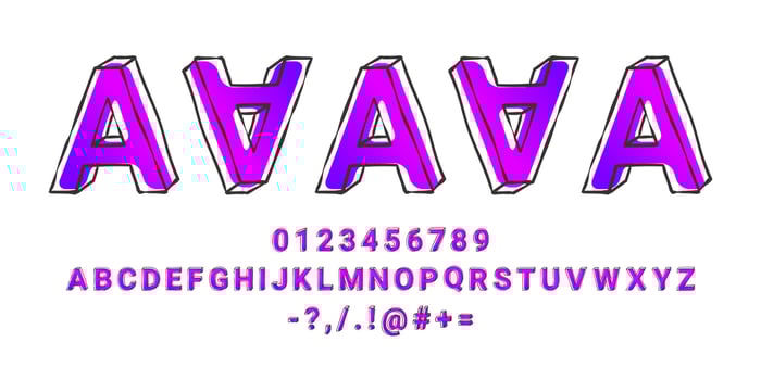 Gradient font. Works well in large to medium sizes. Hand drawn font. Unique vector font