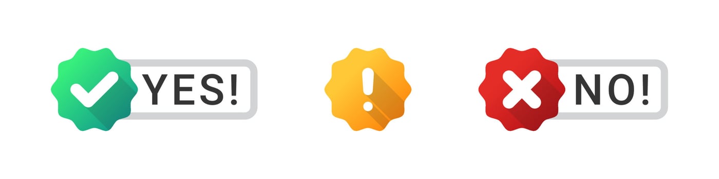 Check mark icons. The choice is yes or no. Approval or confirmation icons. Vector images