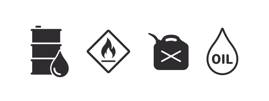 Fuel icons. Fuel tank icon, fire hazard icon. Icons of oil fuel. Vector illustration