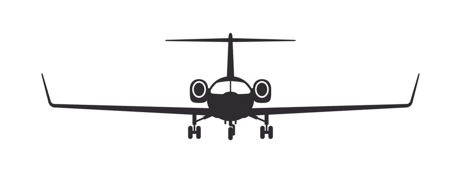 Plane. Modern private jet. Airplane silhouette front view. Vector image