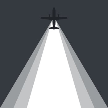 Airplane flying. An airplane leaving a beam of light behind. Vector image