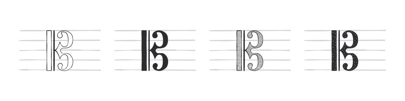 Music notes. Musical symbol with a key. Hand-drawn musical symbols in various variations. Vector illustration
