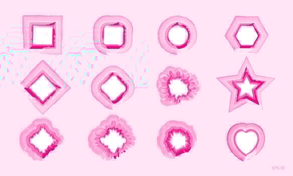 Set of pink and purple geometric abstract elements. Watercolor shapes background design. vector