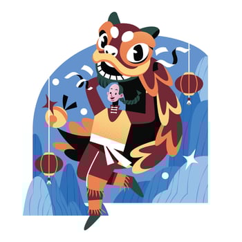 A Man Celebrates Chinese New Year With Lion Dance vector