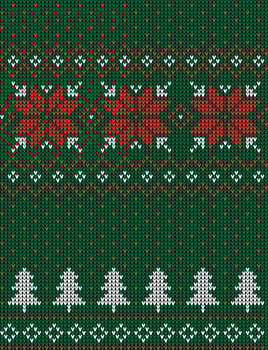 Knitted Christmas and New Year pattern in cow. Wool Knitting Sweater Design. Wallpaper wrapping paper textile print. vector