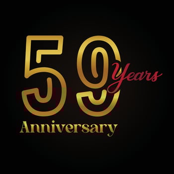 59th anniversary celebration logotype with handwriting golden and red colour elegant design . vector anniversary for celebration, invitation card, and greeting card.