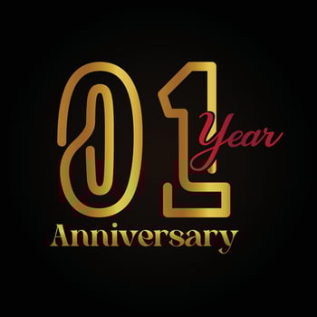 01st anniversary celebration logotype with handwriting golden and red colour elegant design . vector anniversary for celebration, invitation card, and greeting card.
