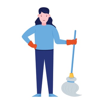 Female holding broomstick showing concept of maid illustration vector