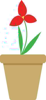 Simple red flower in a pot. Flat style icon. Botanical art. Vector illustration