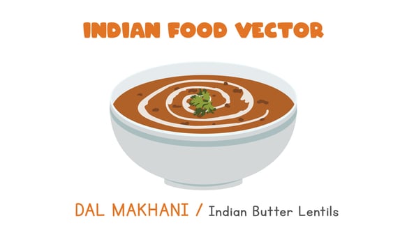 Indian Dal Makhani - Indian Butter Lentils flat vector illustration isolated on white background. Dal Makhani clipart cartoon. Asian food. Indian cuisine. Indian food