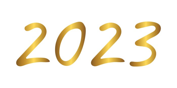 Lettering 2023. Gold lineart element. Vector Illustration.