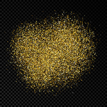 Golden glittering backdrop on a dark transparent background. Background with gold glitter effect and empty space for your text. Vector illustration